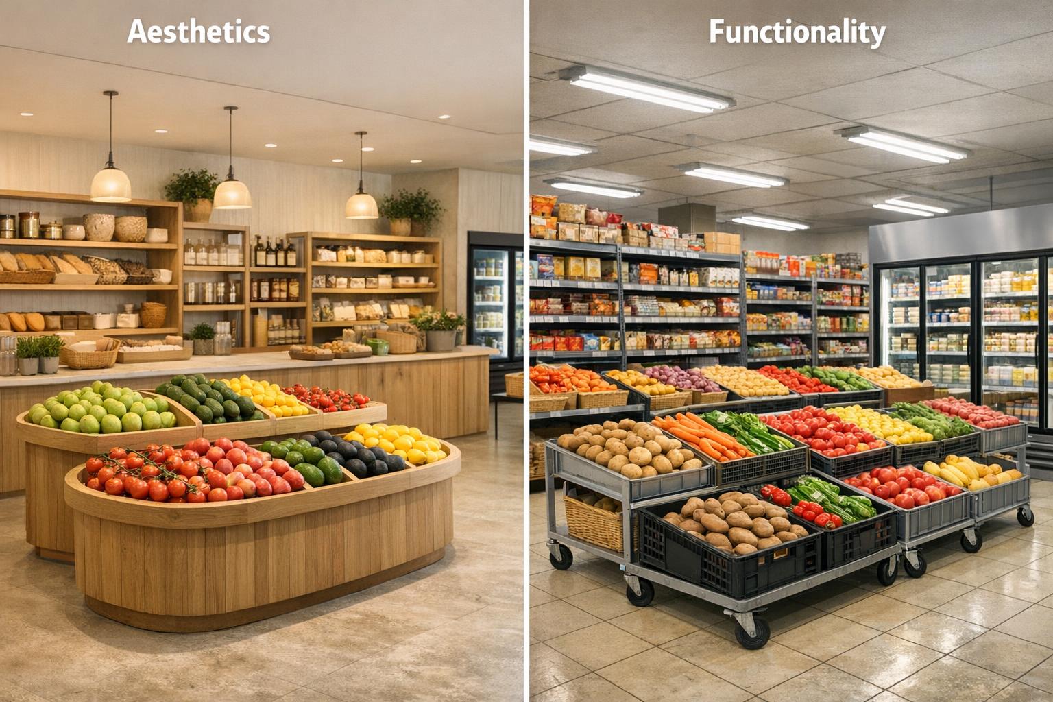 Zdjęcie: porównanie dwóch układów sklepu — estetyka vs użyteczność